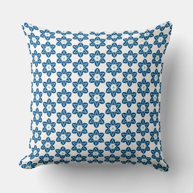 Teal Blue Flower Pattern Throw Pillow (Front)