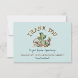 Teal Blue Flowering Cactus Boots Thank You Cards