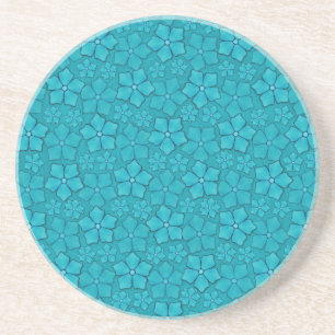 Teal blue flowers coaster