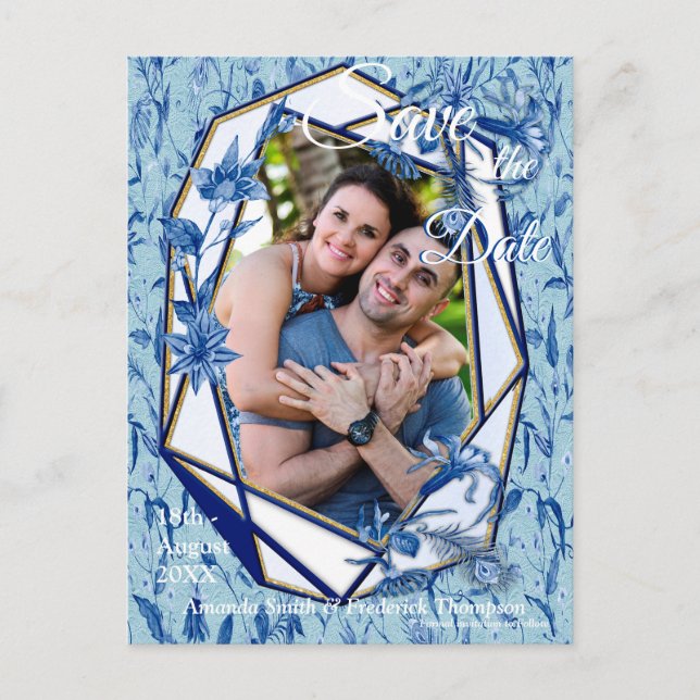 Teal Blue flowers on a sculpture textured backing Announcement Postcard (Front)