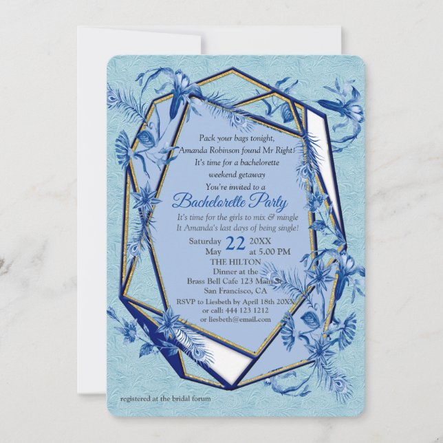 Teal Blue flowers on a sculpture textured backing Invitation (Front)