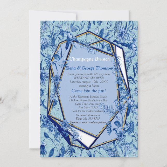 Teal Blue flowers on a sculpture textured backing Invitation (Front)