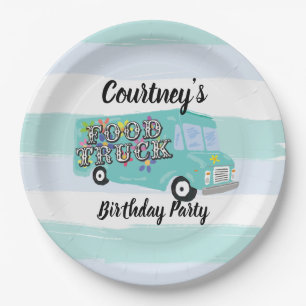 Teal Blue Foodtruck Birthday Party Custom Paper Plate