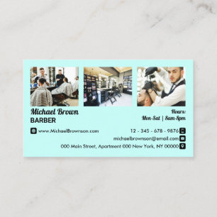 Teal Blue Frame Photo Barber shop Business Card
