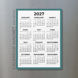 Teal Blue Full Year View 2027 Magnetic Calendar