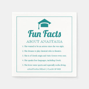 Teal blue Fun Facts class of 2022 graduation cap Napkin
