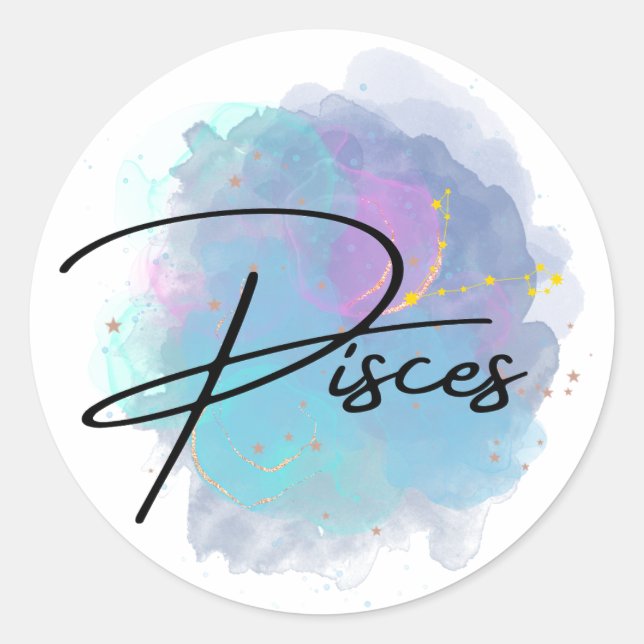Teal Blue Galaxy Pisces Zodiac Constellation Classic Round Sticker (Front)