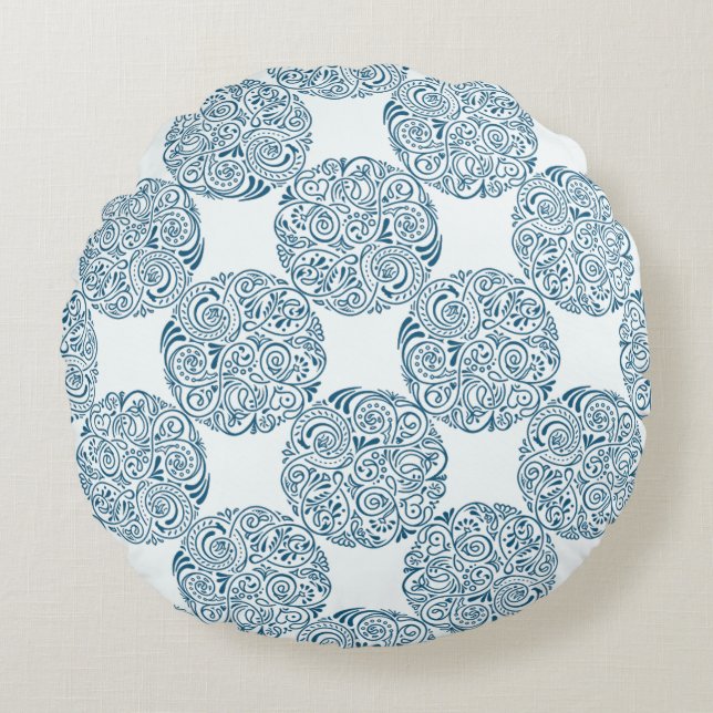 Teal Blue Garden Elegance Round Pillow (Front)