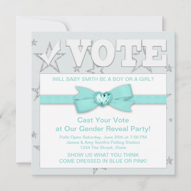Teal Blue Gender Reveal Party Invitation (Front)