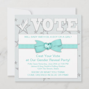 Teal Blue Gender Reveal Party Invitation
