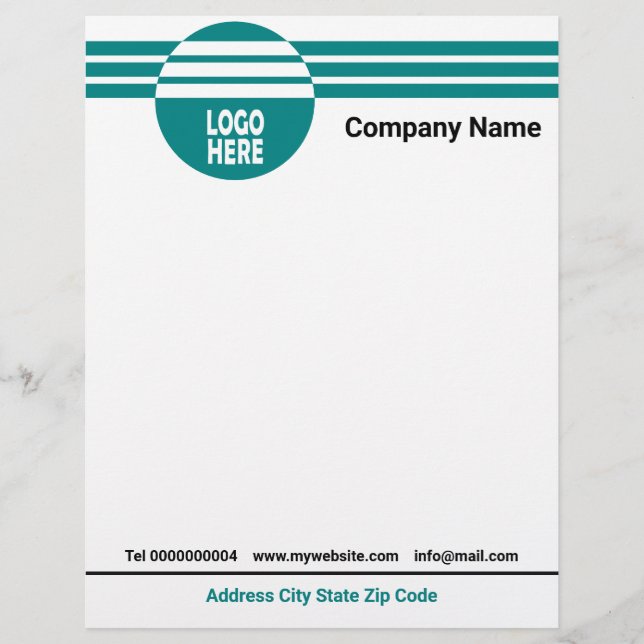 Teal blue geometric stripes with logo and QR code Custom Letterhead (Front)