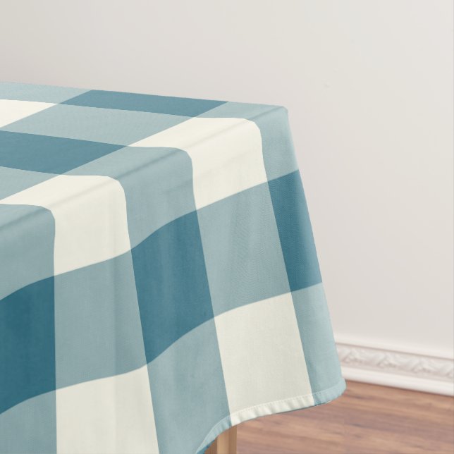 Teal Blue Gingham / Buffalo Check Tablecloth (In Situ)
