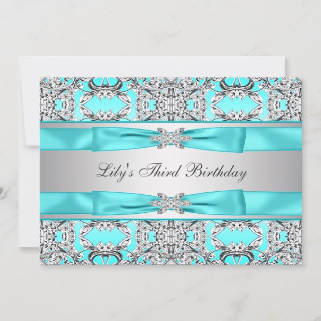 Teal Blue Girls Birthday Party Invitation (Front)