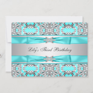 Teal Blue Girls Birthday Party Invitation