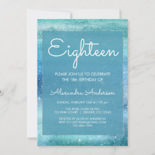Teal Blue Girly Glitter Sparkle 18th Birthday Invitation