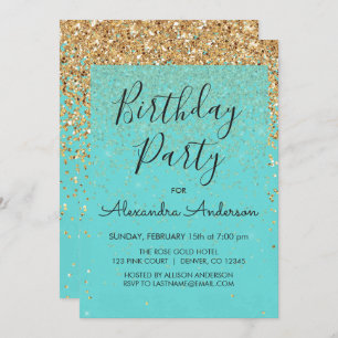 Teal Blue Girly Glitter Sparkle Any Age Birthday Invitation