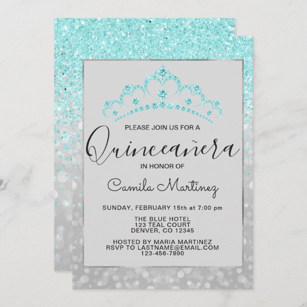 Teal Blue Quinceañera Invitations Uk