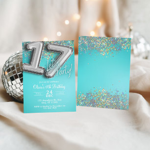 Teal blue glitter 17th Invitation