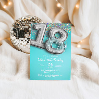 Teal blue glitter 18th Invitation