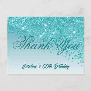 Teal Blue Glitter, 60th Birthday Thank You Postcard