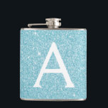 Teal Blue Glitter and Sparkle Monogram Hip Flask<br><div class="desc">Teal Aqua Blue Faux Glitter and Sparkle Elegant Monogram Flask. This Flask can be customised to include your initial and first name. The Blue Flask is perfect for a birthday or bachelorette party celebration.</div>