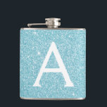 Teal Blue Glitter and Sparkle Monogram Hip Flask<br><div class="desc">Teal Aqua Blue Faux Glitter and Sparkle Elegant Monogram Flask. This Flask can be customised to include your initial and first name. The Blue Flask is perfect for a birthday or bachelorette party celebration.</div>