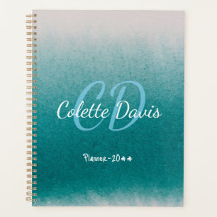 Teal Blue Glitter Aqua Green Custom Name Planner