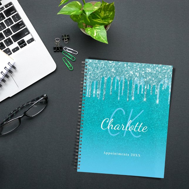 Teal blue glitter aqua green name planner (Creator Uploaded)