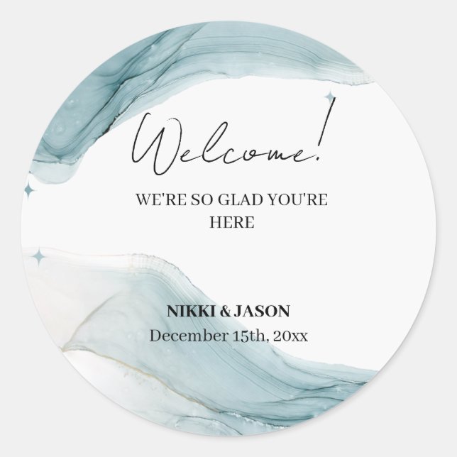 Teal Blue Glitter Aqua Green Wedding Welcome  Classic Round Sticker (Front)
