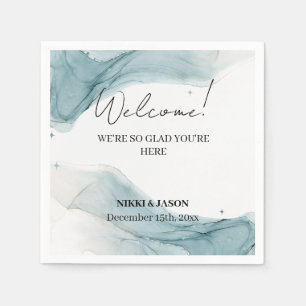 Teal Blue Glitter Aqua Green Wedding Welcome Napkin