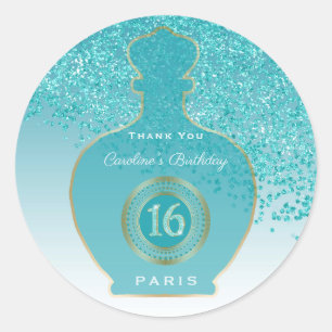 Teal Blue Glitter Azure Fragrance, Sweet 16  Classic Round Sticker