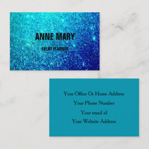 Teal Blue Glitter Colourful Wedding Event Planner Business Card