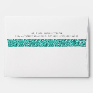 Teal Blue Glitter Inside Return Address Envelope