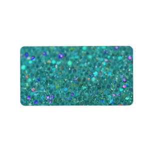 Teal Blue Glitter Label