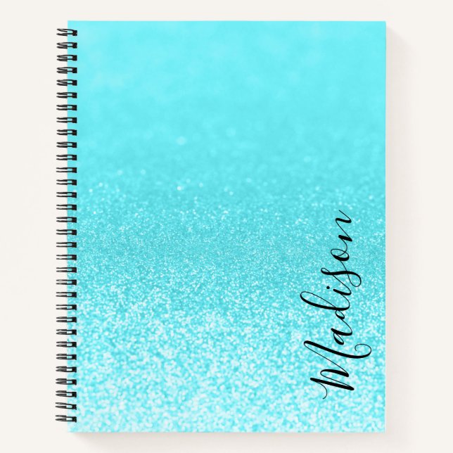Teal Blue Glitter Lights Personalised Notebook (Front)