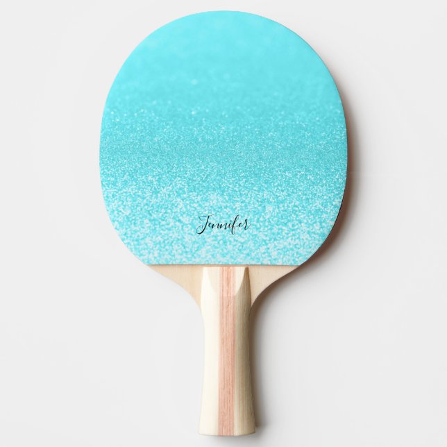 Teal Blue Glitter Lights Personalised Ping Pong Paddle (Front)