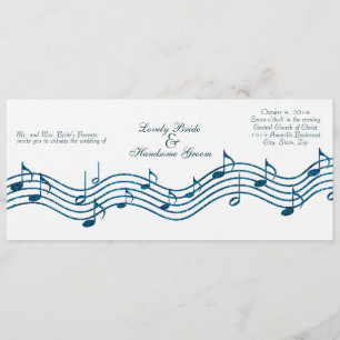 Teal Blue Glitter Music Long Wedding Invitation
