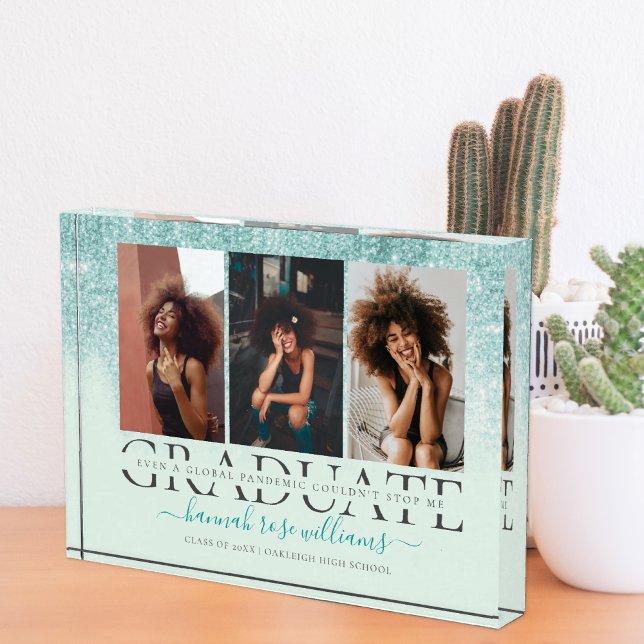 Teal Blue Glitter | Pandemic Graduate Photo Block (Creator Uploaded)