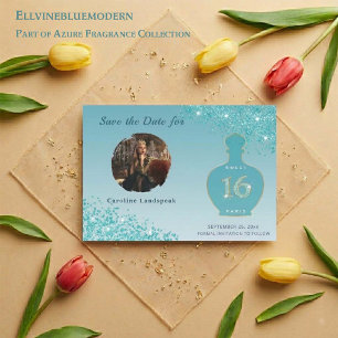 Teal Blue Glitter Paris Fragrance Studio Sweet 16 Save The Date