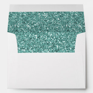 Teal Blue Glitter Pretty Sparkle Envelope Wedding