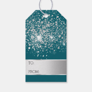 Teal Blue Glitter Silver Confetti Christmas   Gift Tags