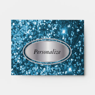 Teal Blue Glitter with Silver name Plate Envelope