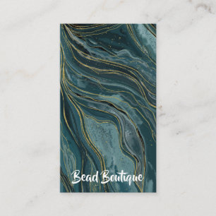 Teal Blue Gold Abstract Watercolor Waves Business Card