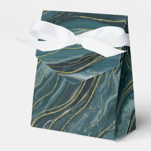 Teal Blue Gold Abstract Watercolor Wedding Favour Box