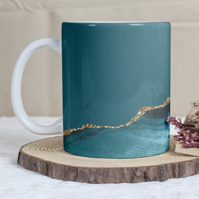 Teal Blue Gold Agate Coffee Mug (Creator Uploaded)