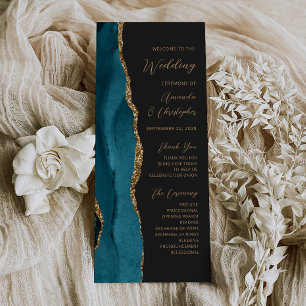 Teal Blue Gold Agate Dark Wedding Program