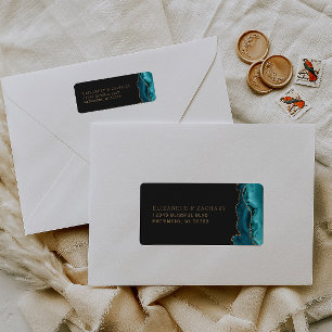 Teal Blue Gold Agate Wedding Return Address