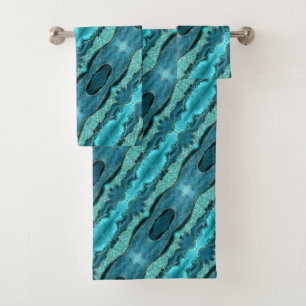 Teal Blue Gold Aqua Turquoise Bath Towel Set