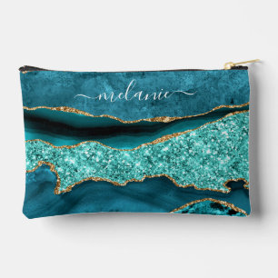 Teal Blue Gold Aqua Turquoise Custom Name Accessory Pouch