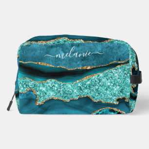 Teal Blue Gold Aqua Turquoise Custom Your Name Dopp Kit